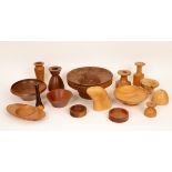 Peter & Joy Evans, Cotswold School, a group of turned wood bowls, vases etc,