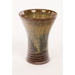 Chigashige Jitaro (Japanese, Contemporary), sake cup, of flared ribbed form with dripped glaze,