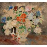 Margaret Fisher Prout (1875-1963)/Flowers in White and Gold Cup/artist's label verso/mixed media,