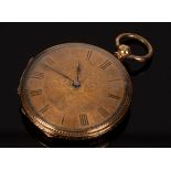 A lady's open faced pocket watch, the case stamped 18ct,