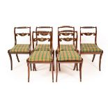 A good set of six Regency rosewood rope back dining chairs with carved brass moulded horizontal