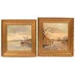 Joh Gerhardt/Ships at Harbour/Winter Scene with Figure by a House/a pair/signed/oil on canvas,