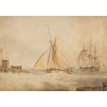 Naive School, early 19th Century/Shipping by a Harbour/watercolour, 18.