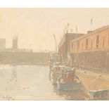 Ian Cryer (born 1959)/Gloucester Docks and Cathedral/signed and dated '89/oil on canvas board,