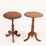 Two 19th Century circular mahogany tables, each on a turned column and tripod support,