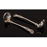 A pair of Queens pattern silver ladles, M & S, Edinburgh 1838,