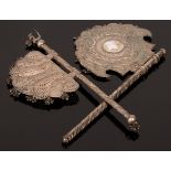 Two Indian white metal ritual hand fans, one marked silver,