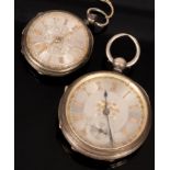 A gentleman's open faced silver pocket watch, the case London 1877,