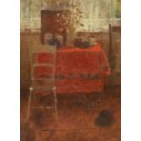 Peter Williams (20th Century)/Kitchen Table with Red Cloth/initialled lower right/oil on board,