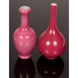 Two Chinese pink vases, 20th Century, one Suantouping the other Danping, the tallest 20.