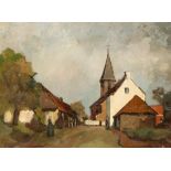 Dutch School, late 19th Century/Village Street with Church Tower/oil on canvas, 47.5cm 83.