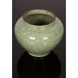 A Chinese celadon porcelain jar, Fanggeyou, 20th Century, with brown crackle glaze body, 12.