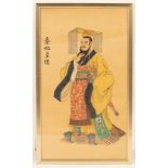 Chinese School/Portrait of an Emperor/full length/watercolour over a printed base, 58cm x 32.