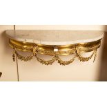 A marble top console table, with gilt metal frieze hung garlands of flowers, 72.