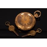 A Swiss 18k gold cased open-faced pocket watch, the dial with Roman numerals,