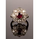 A ruby and diamond cluster ring,