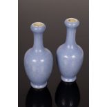 A pair of Chinese powder blue vases, 20th Century, Suantouping, with finely carved floral motifs,