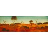 Kevin 'Pro' Hart MBE (1928-2006)/Broken Hill Landscape/signed/oil on board, 21.5cm x 64.