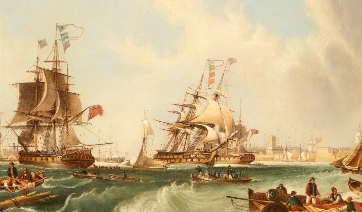 After John Wilson Carmichael/A Man O'War off Portsmouth Harbour/oil on canvas, 57.5cm x 82. - Image 3 of 4