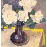 Margaret Thomas (1916-2016)/White Roses/monogrammed/oil on canvas, mounted on board, 28.