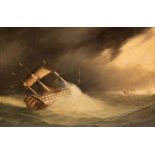 Circle of Thomas Butterworth/A Man O' War/in a stormy sea/oil on canvas, 39.