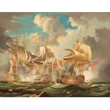 English School, 19th Century/A Naval Engagement/oil on canvas,