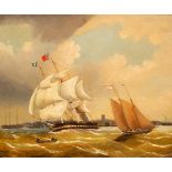 Follower of George Chambers/Off Cowes/shipping in a choppy sea/oil on canvas,