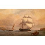 English School, circa 1830/HMS Dartmouth/oil on canvas, 26.5cm x 42.