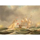 English School, 19th Century/Men O' War/in a rough sea/oil on canvas,