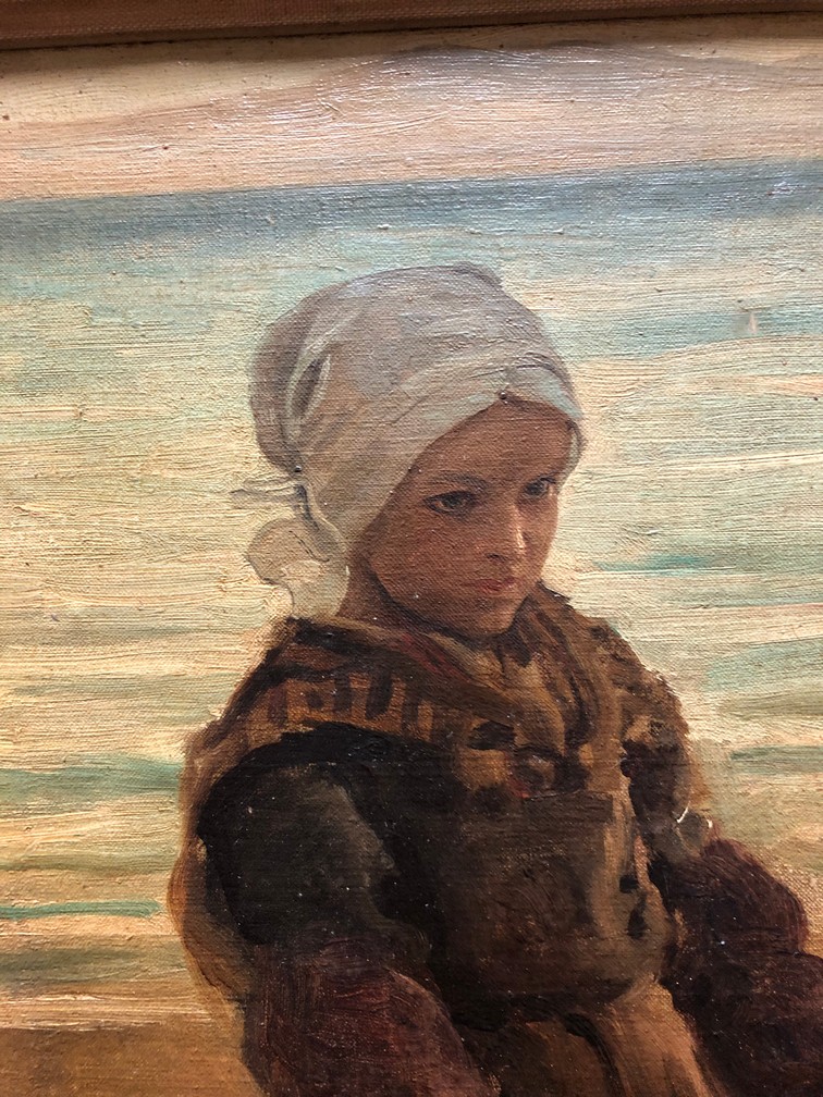 Jules Breton (1827-1906)/Breton Girl by the Coast/signed/oil on canvas, 34.5cm x 23. - Image 7 of 10