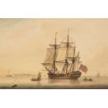 Samuel Atkins (fl. 1787-1808)/A Man O' War Becalmed/signed/watercolour, 20.