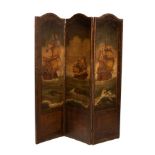 A late 19th Century three-panel two-fold screen,