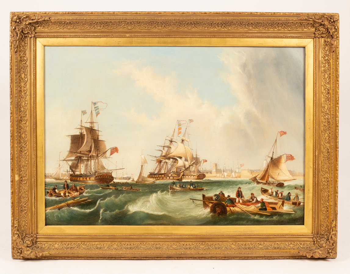 After John Wilson Carmichael/A Man O'War off Portsmouth Harbour/oil on canvas, 57.5cm x 82. - Image 2 of 4