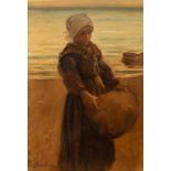 Jules Breton (1827-1906)/Breton Girl by the Coast/signed/oil on canvas, 34.5cm x 23.
