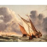 English School, 19th Century/Dutch Fishing Boats/on a choppy sea/oil on canvas, 18.5cm x 23.