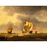 Manner of Francis Swaine, 20th Century/A Man O' War/with other shipping off the coast/oil on canvas,