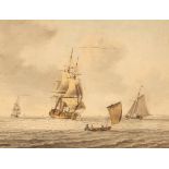 William Anderson (1757-1837)/Shipping off the Coast with Man O' War/initialled and dated