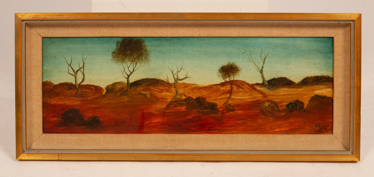 Kevin 'Pro' Hart MBE (1928-2006)/Broken Hill Landscape/signed/oil on board, 21.5cm x 64. - Image 2 of 6