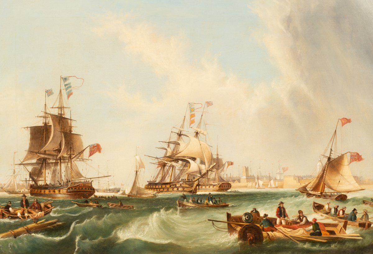 After John Wilson Carmichael/A Man O'War off Portsmouth Harbour/oil on canvas, 57.5cm x 82.