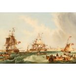After John Wilson Carmichael/A Man O'War off Portsmouth Harbour/oil on canvas, 57.5cm x 82.