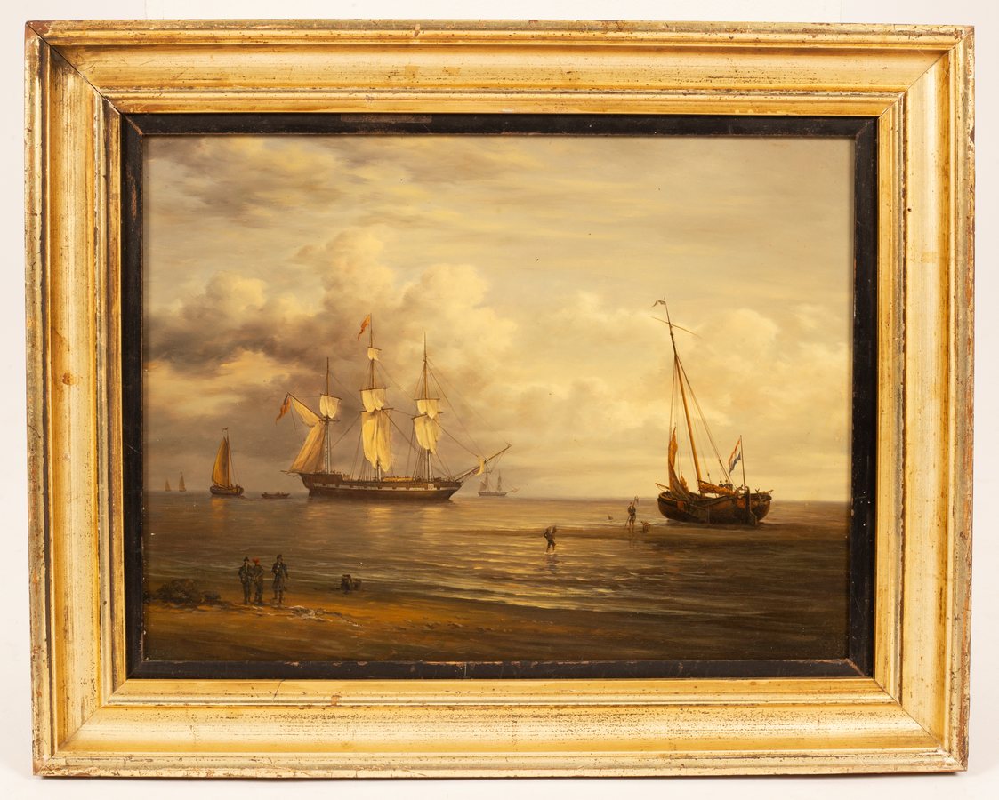 After William Cantiloe Joy/Shipping of the Coast/oil on panel, - Image 2 of 4