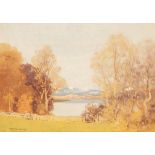 George Houston RSA RSW (1869-1947)/Loch Scene with Distant Snow/signed//oil on board,