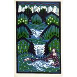 Oskar Kokoschka. Mädchen mit Schaf auf Bergwiese.