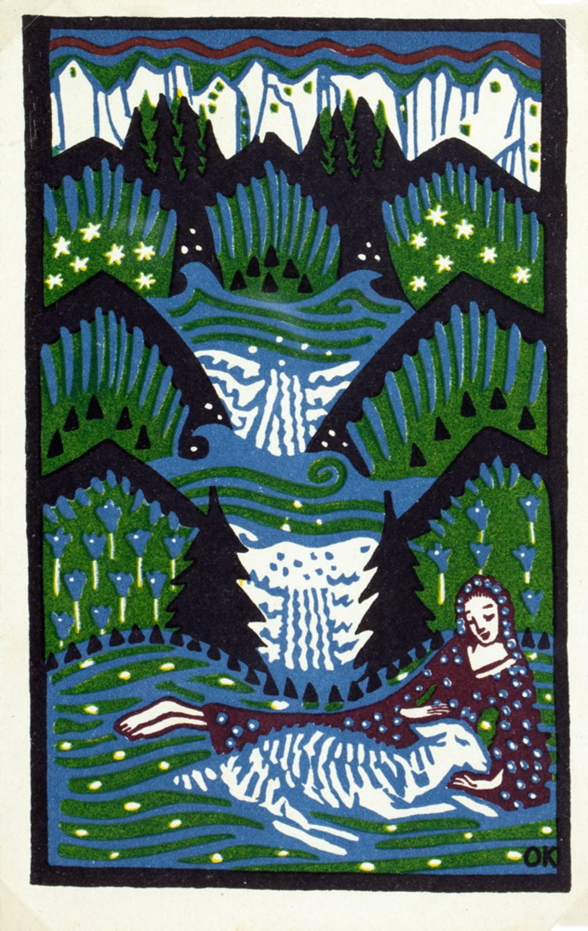 Oskar Kokoschka. Mädchen mit Schaf auf Bergwiese.