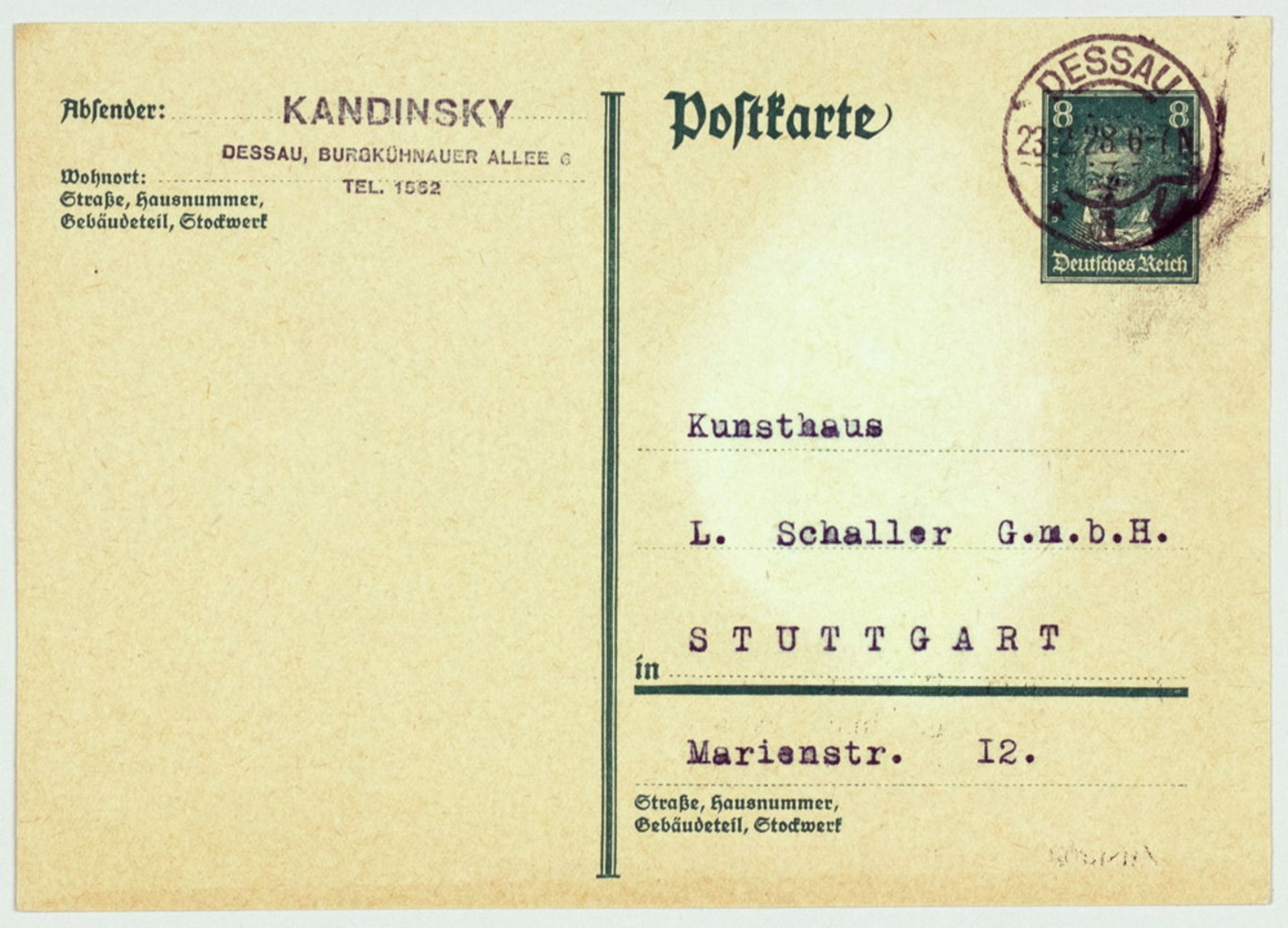 Wassily Kandinsky. Postkarte mit eigenhändiger Unterschrift. - Image 2 of 2