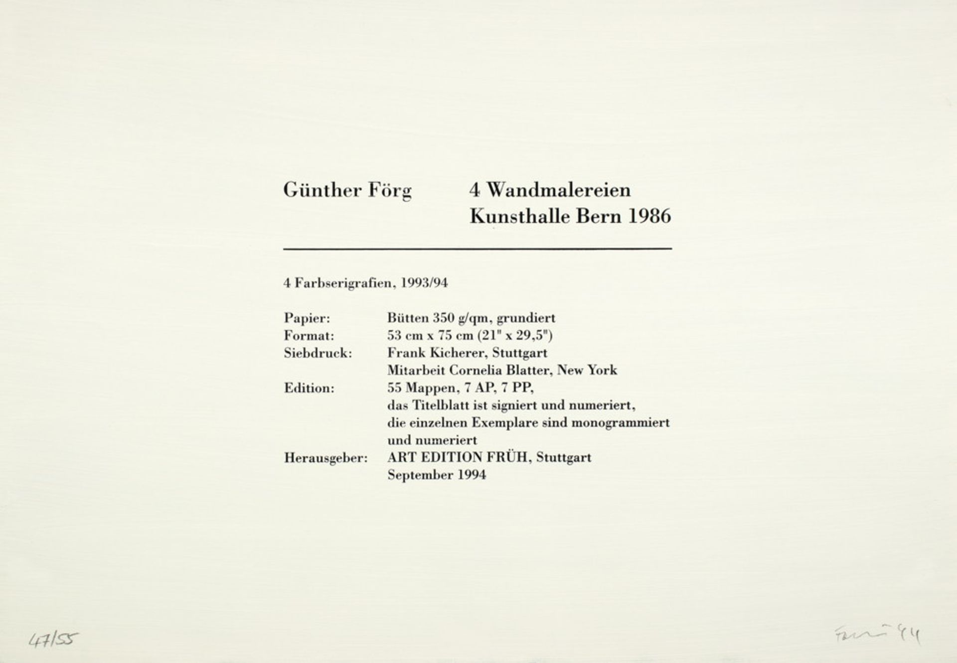 Günther Förg. 4 Wandmalereien Kunsthalle Bern 1986. - Image 5 of 5