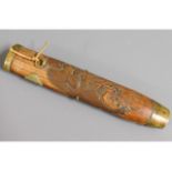 An antique Chinese bamboo flask/scabbard with carv