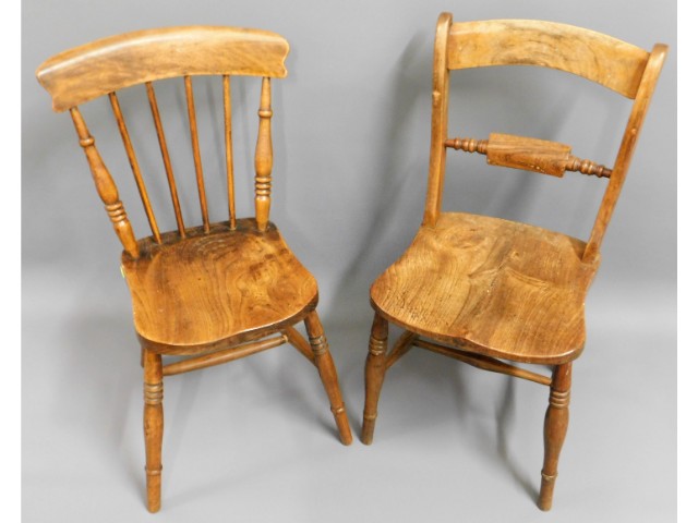 Two 19thC. elm farmhouse chairs