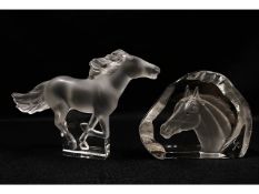 A Lalique crystal Kazak horse 4.5in tall twinned w