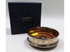 A boxed Carrs silver wine coaster, 3.75in wide